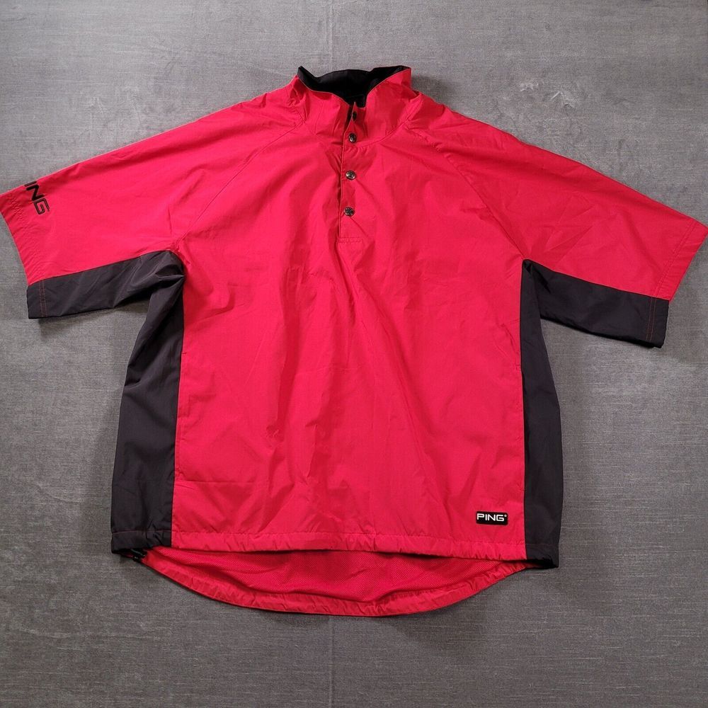 Ping Collection Red Windbreaker Jacket Mens XL Short Sleeve Mock Neck